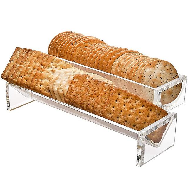 Srenta Clear Acrylic Rectangular Cracker Server And Holder Tray | Food Display Stand | Set Of 2 Serving Trays For Countertop, Home, Wedding Events, Parties And Events