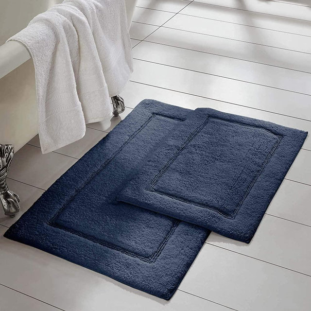 Amrapur Overseas 2-Pack Solid Loop with Non-Slip Backing Bath Mat Set (17 24-inch/21-inch by 34-inch), Navy