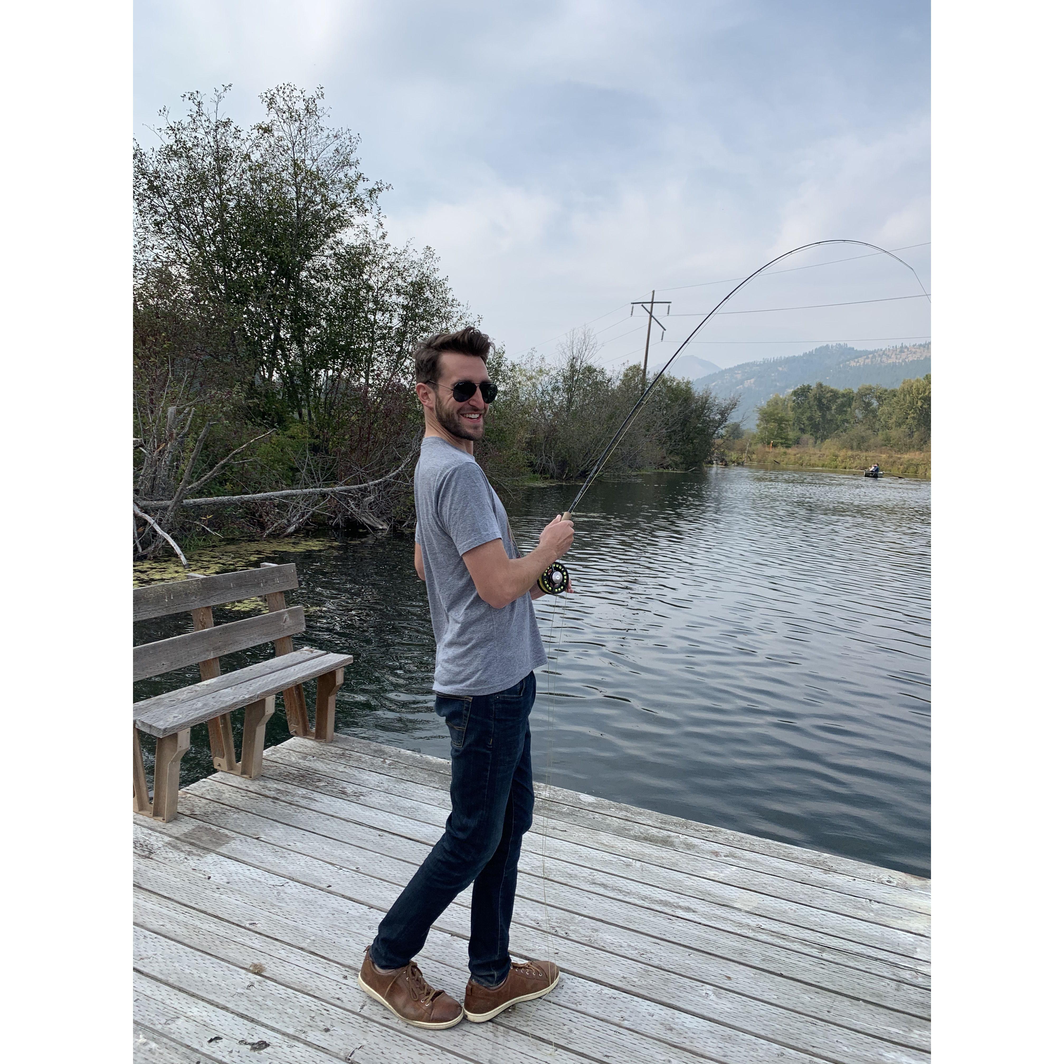 He got a more comfortable fishing posture eventually...