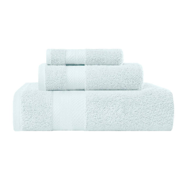 Luxury Cotton Heavyweight Solid Plush 3-Piece Towel Set, Dusty Aqua - Blue Nile Mills
