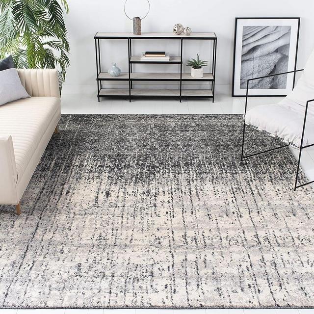 SAFAVIEH Retro Collection Area Rug - 6' Square, Black & Light Grey, Modern Abstract Design, Non-Shedding & Easy Care, Ideal for High Traffic Areas in Living Room, Bedroom (RET2770-9079)