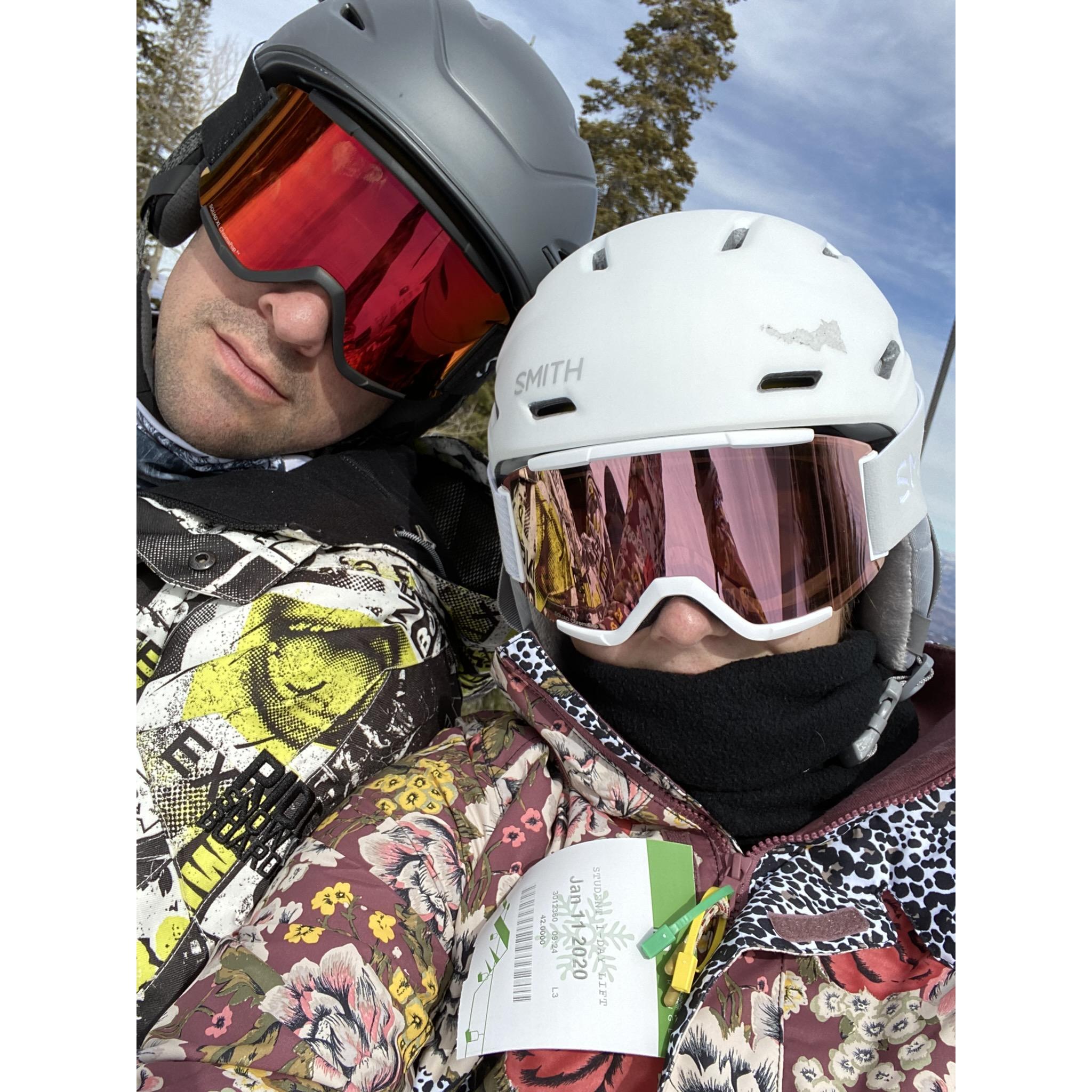 Corey has recently changed from snowboarding to skiing and we love to hit the slopes.