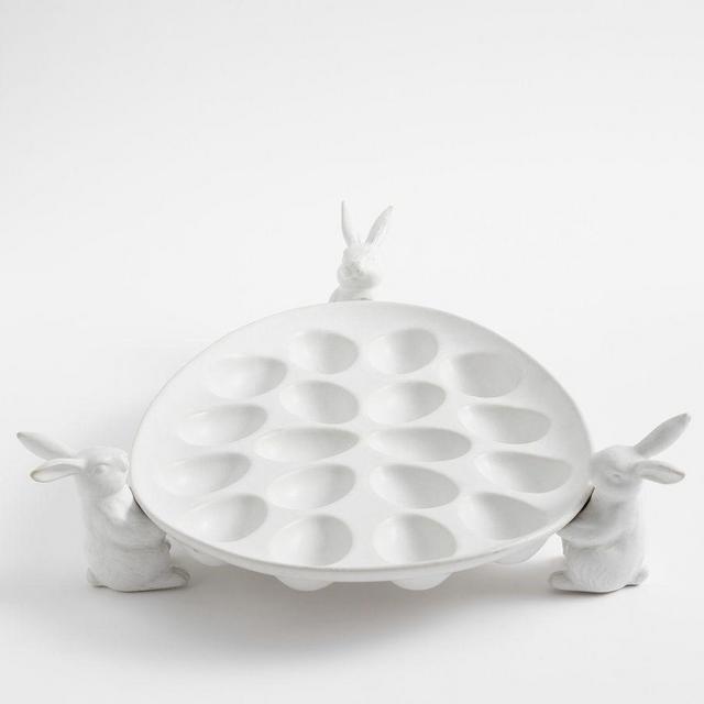 Rustic Bunny Handcrafted Stoneware Deviled Egg Platter