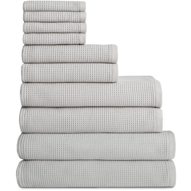Cozy Earth Complete Waffle Bath Bundle - 60% Cotton 40% Viscose from Bamboo - Quick Dry & Ultra-Soft Waffle Weave Bath Towels - 4 Washcloths, 2 Hand Towels, 2 Bath Towels, 2 Bath Sheets, Light Grey
