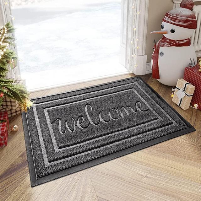 Welcome Door Mat for Indoor Outdoor, 23"x35" Durable Front Door Mat Entryway Rug for Patio, Garage, High Traffic Areas, Grey