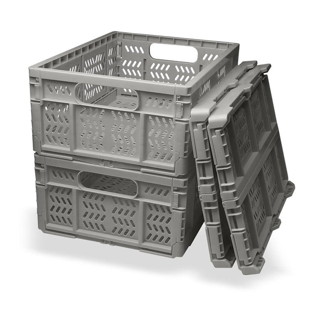 PTEREIW 20L Folding Crate, 4Pack Plastic Storage Baskets Organizer for Home and Office,Collapsible Storage Crates for Home Office and Outdoor Organizer.(Grey)