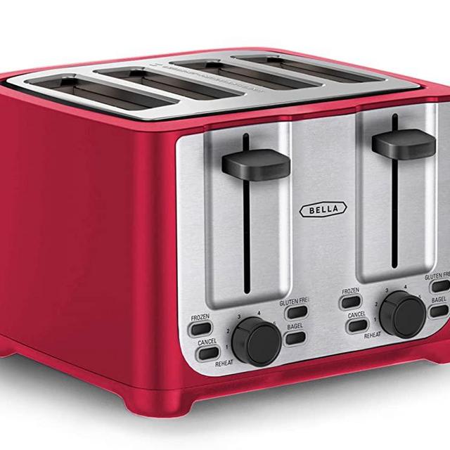 BELLA 4 Slice toaster, Stainless Steel and Red