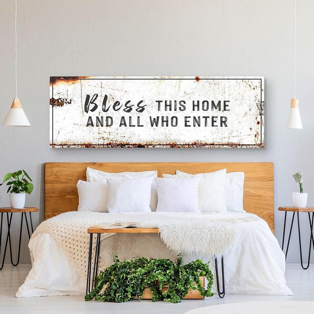 Tailored Canvases Christian Wall Art - Religious Quotes and Home Shelf Decor for Bedroom, Office, and Living Room - Bless this Home and All Who Enter Faith Wall Art, 16x48
