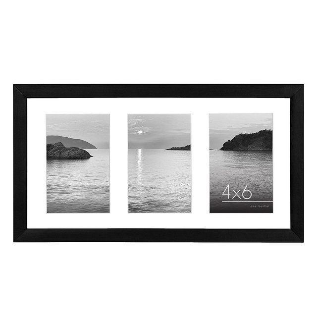 Americanflat Collage Picture Frame in Black with Three Displays of 4 x 6 Shatter Resistant Glass for Wall - 8x14 - Pack of 1