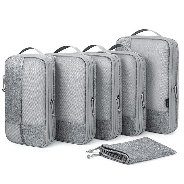 Compression Packing Cubes for Suitcase, 6 PCS BAGSMART Travel Packing Cubes for Luggage, Compression Travel Cubes & Suitcase Organizer for Packing with Shoe Bag(Grey)