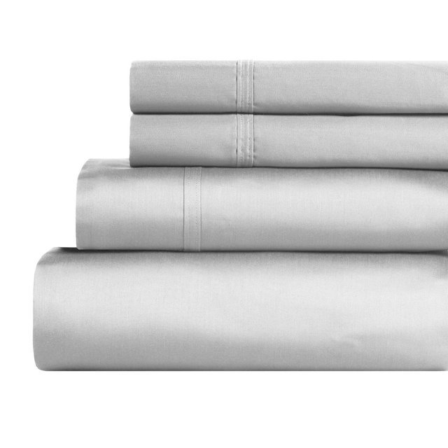850 Thread Count Egyptian Cotton 4-Piece Deep Pocket Sheet Set Soft, Solid, King, Chrome - Blue Nile Mills