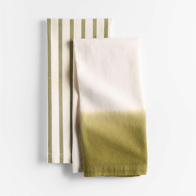 Striped and Dipped in Spinach Organic Cotton Dishtowels by Laura Kim, Set of 2
