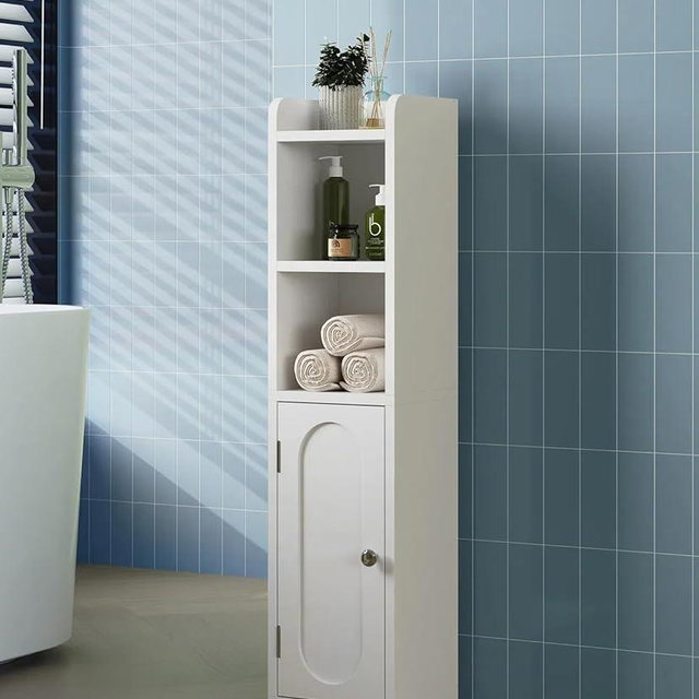 Hawkrown Small Bathroom Storage Cabinet, Narrow Slim Storage Cabinet with Doors and Adjustable Shelves,Freestanding Floor Corner Toilet Paper Organizer for Small Space,White