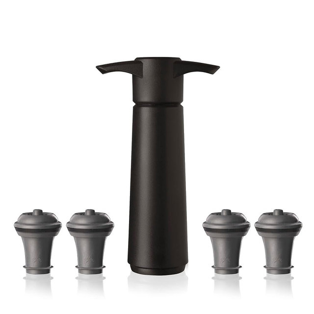 Vacu Vin Original Saver Wine Bottle Stopper – With 4 Vacuum Stoppers – Preserver Wine Stopper with Pump for Red or White Wine – Wine Accessories to Keep Wine Fresh – Airtight Seal Stoppers – Black