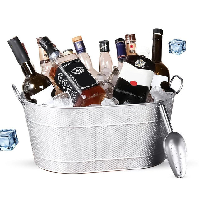 18” Stainless Steel Beverage Tub - 5 Gallon - Gold Handles & Shovel Included - Holds 30 Bottles & Stays Cold for Hours - Use as Wine Bottle Chiller to Beer Bucket Holder - Leak Proof (Silver)