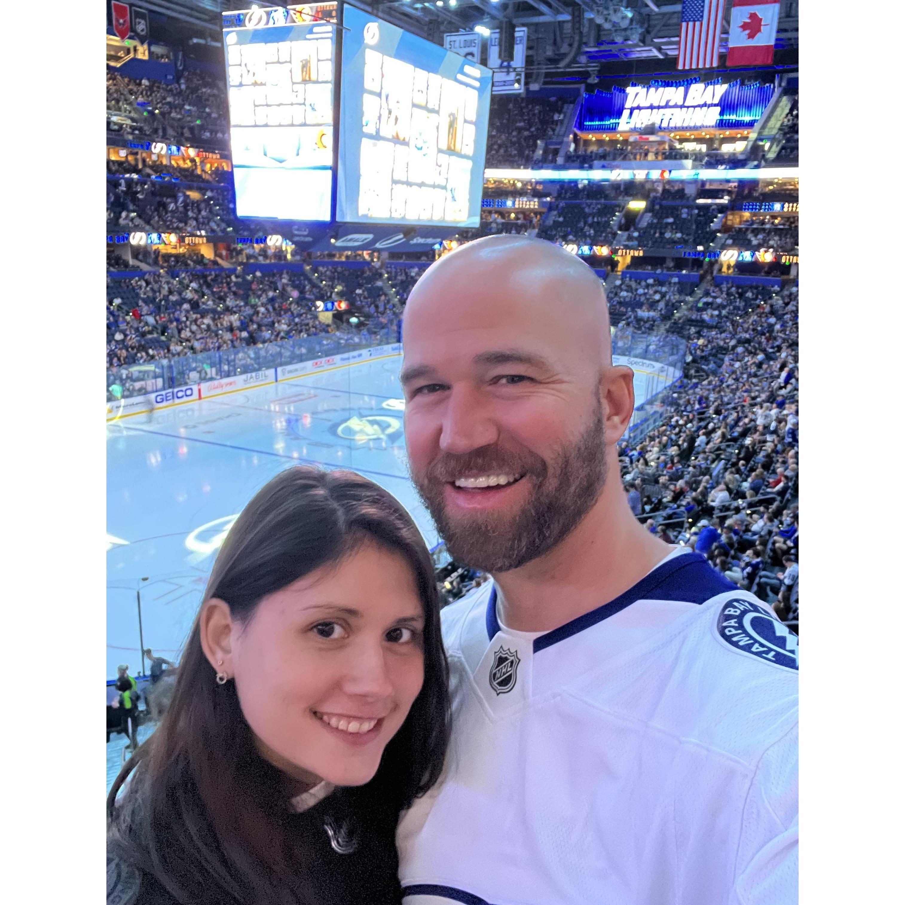 Catching a Lightning game in Tampa! Yes, Rich convinced Andrea to wear a Lightning jersey!