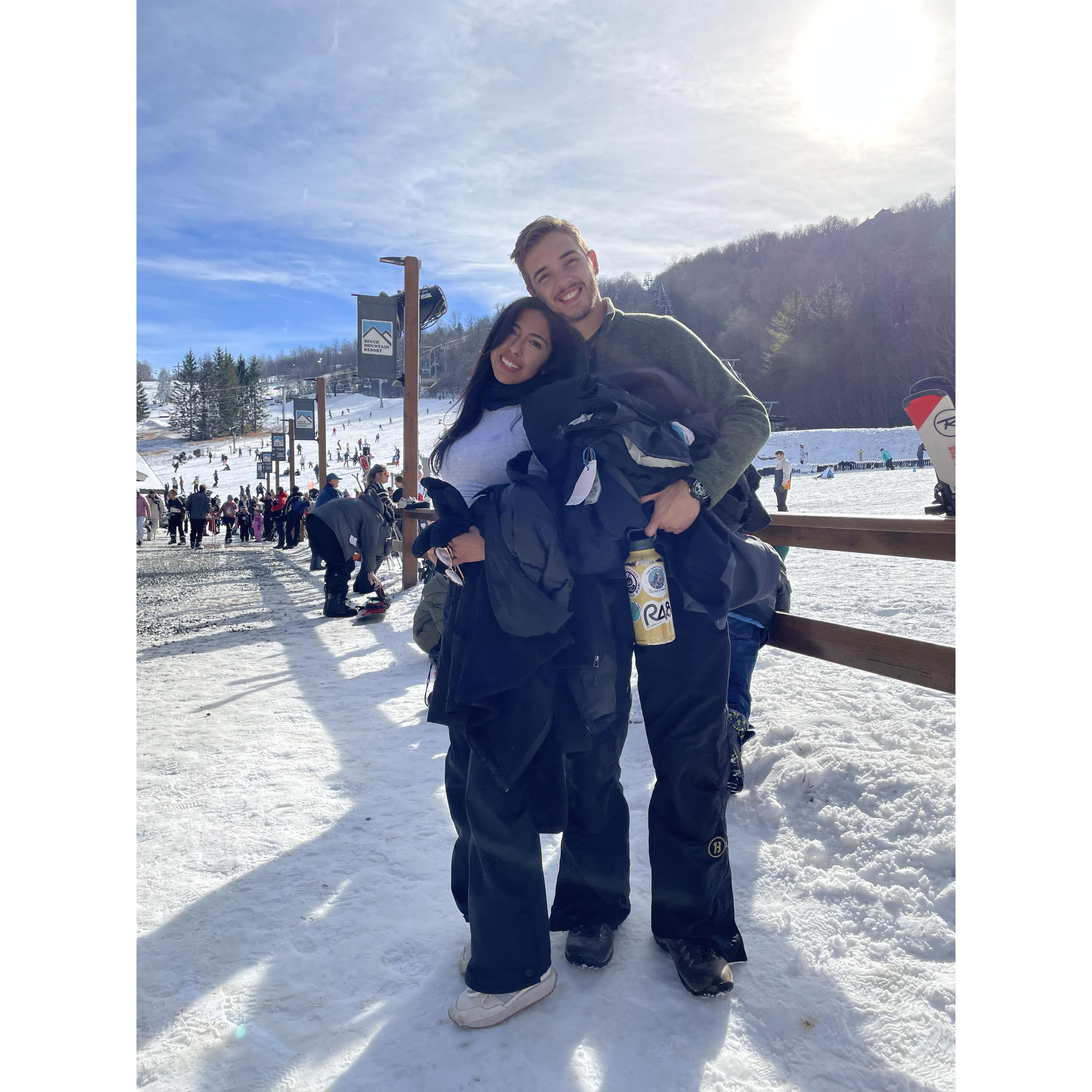 They look so happy but Adam took Yuli down a double black diamond "unknowingly". Yuli was learning to skii. Adam-1, Yuli-0.