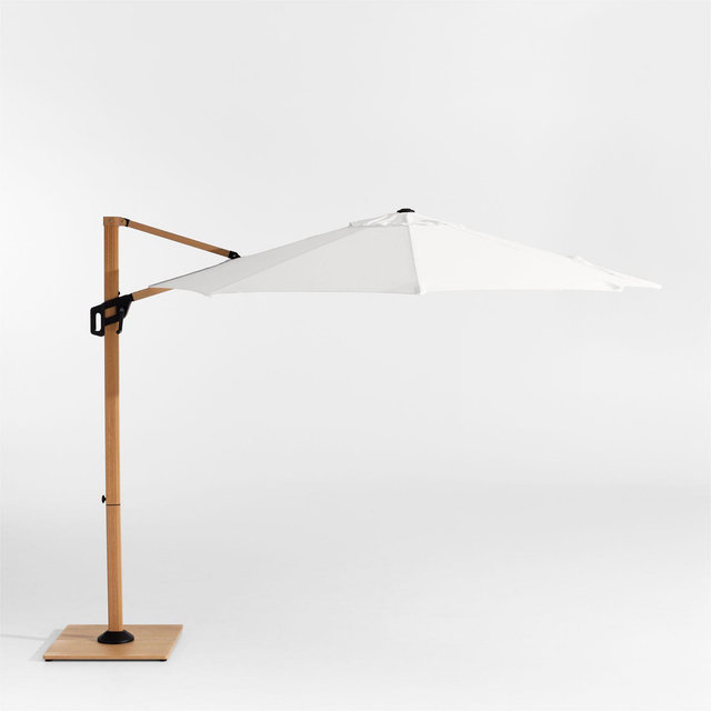 10' Round Canvas White Sunbrella® Cantilever Outdoor Patio Umbrella with Faux Wood Metal Frame
