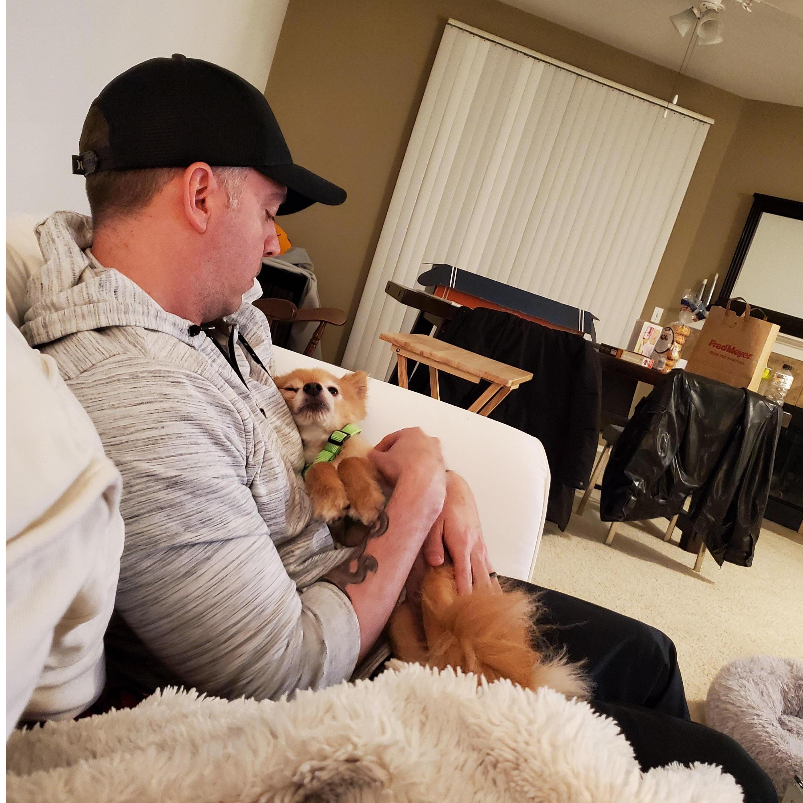 Bentley getting all the cuddles