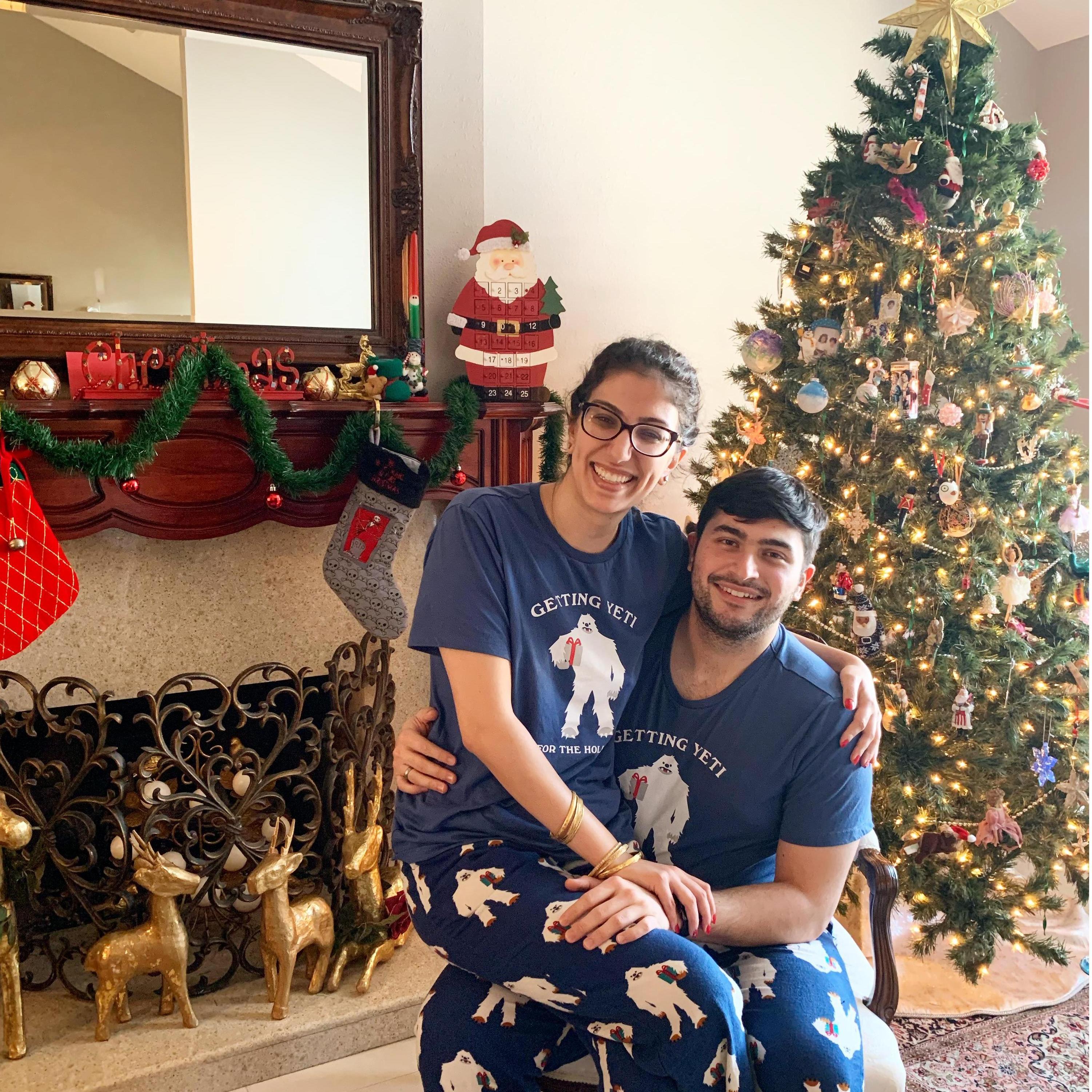 Our first Christmas together, complete with matching PJs