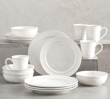 Cambria Dinnerware 16 Piece Set 10 3/4" Plate with Soup Bowl, Stone