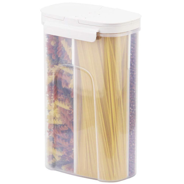 Poeland Storage Jars Canisters with Built-in partition / 4 compartments for Spaghetti Pasta Noodles Cereal - White