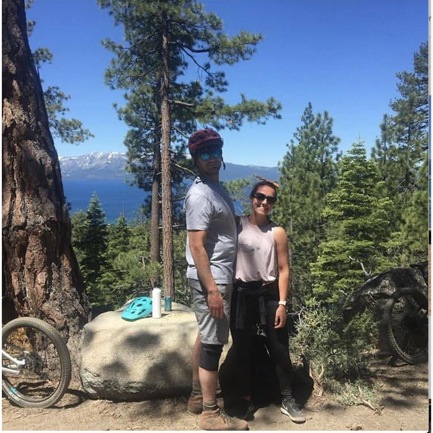 Mountain biking in Lake Tahoe.  We enjoy hiking and adventurous activities.  We will be planning some hikes before the wedding in Iceland, reach out if you're interested in joining us!