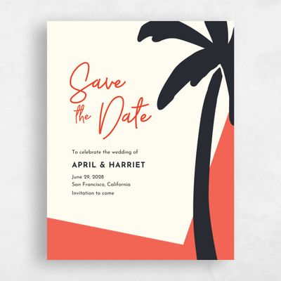 Bright Coral, Orange Wedding Save the Date - Bahia Portrait