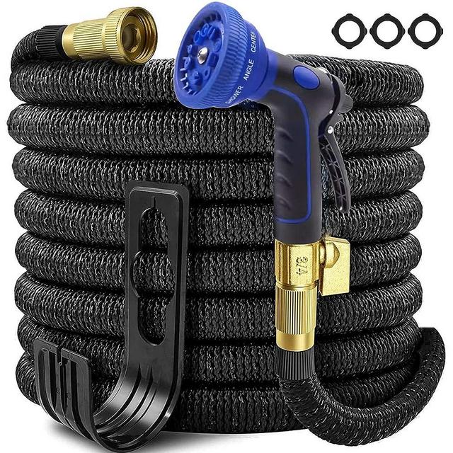 100ft Garden Hose Expandable, Flexible Thickened Water Hose, With 10 Function Nozzle, 3/4" Solid Brass Connectors, Retractable Heavy Duty Hose, Lightweight Garden Hoses(Black)