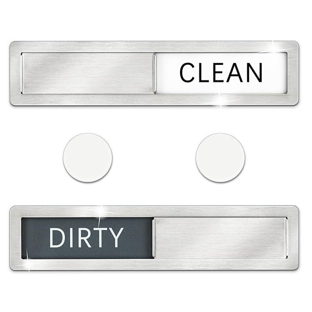 Premium Stainless Steel Dishwasher Magnet Clean Dirty Sign Indicator - Grade 304 Clean Dirty Magnet for Dishwasher, Grey & White Minimalistic Style, Easy to Read with Extra Adhesive Tape - Kitchen Organizer
