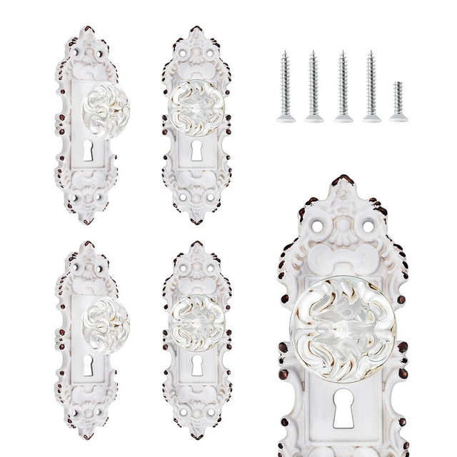 Vintage Dummy Door Knob Interior Crystal Glass Door Knobs 4 Drawer Dresser Handles Antique White Cabinet Knobs Keyless Decorative Hallway Closet Door Pulls