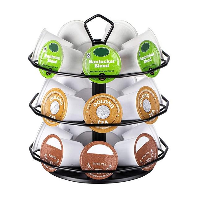 Flagship K cup Holder Carousel 3 Tier for Keurig Pod Holder Metal DIY Install Small for K-cup Storage Stand 21 K Pod Storage