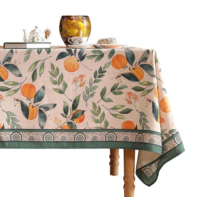 patdrea Designer Orange Tablecloth for Rectangle Tables,Framhouse Linen Oranges and Leaves Tree Pattern Linen Tablecloth,Fall Fruits Table Cover Cloth Decor for Kitchen Dining Christmas,55"*87"