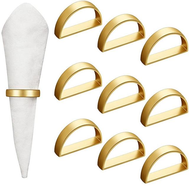 10 Pieces Stainless Steel Gold Napkin Rings Metal Napkin Ring Holders Modern Design Ring Holder Metal Semicircle Serviette Buckles Metallic Adornment for Table Settings Kitchen Dinner Party Wedding