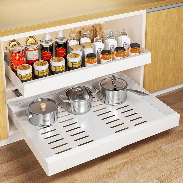Delamu Pull Out Cabinet Organizer, 21" Deep Pull Out Drawers for Cabinets, Expandable Slide Out Drawers for Kitchen, Cabinets, Bathroom, Pantry Storage