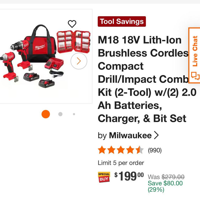 M18 18V Lith-Ion Brushless Cordless Compact Drill/Impact Combo Kit (2-Tool) w/(2) 2.0 Ah Batteries, Charger, & Bit Set