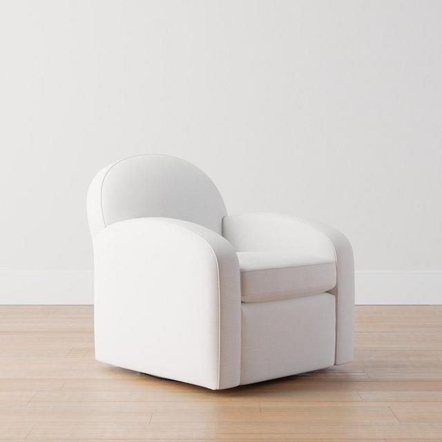 Farmhouse Upholstered Swivel Armchair, Polyester Wrapped Cushions, Performance Slub Weave White