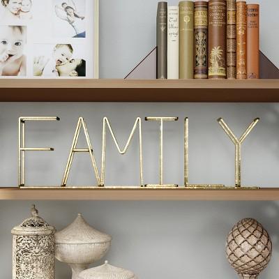 "Family" Metal Cutout Free Standing Table Top Sign Gold - Lavish Home