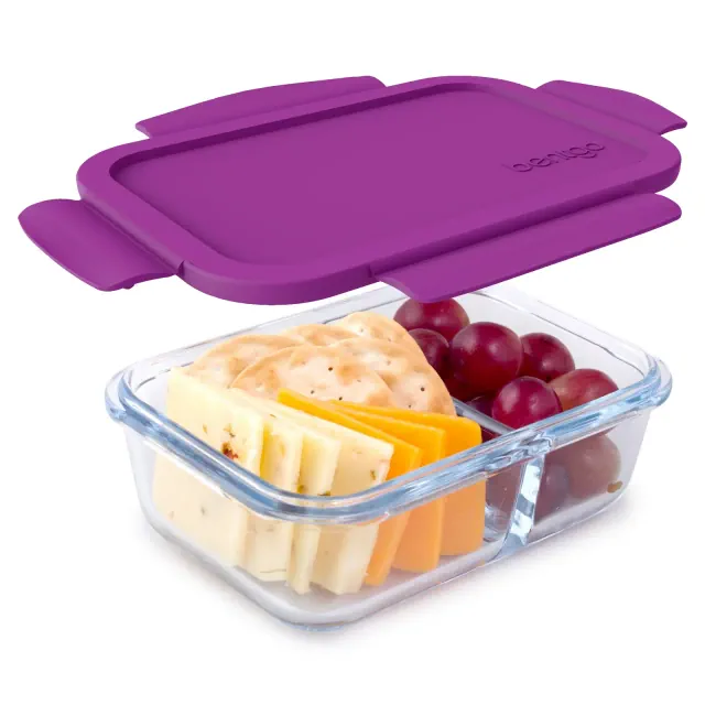 Bentgo 14.2oz Glass Snack Container with Plastic Lid - Purple: Leakproof, Stain & Odor Resistant, Dishwasher Safe