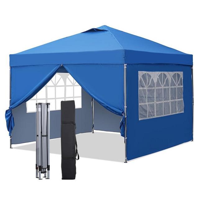 GDY 10x10ft Pop Up Canopy Tent with Sidewalls, Outdoor Canopy Tent, Beach Tent, Easy Set up Gazebo for Events, Parties, Camping, Blue.