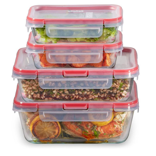 Pyrex Freshlock (4-Pack) Mixed Sized Glass Food Storage Containers Set, Airtight & Leakproof Plastic Locking Lids BPA-Free, Meal Prep Containers Set, Freezer Dishwasher Microwave Safe