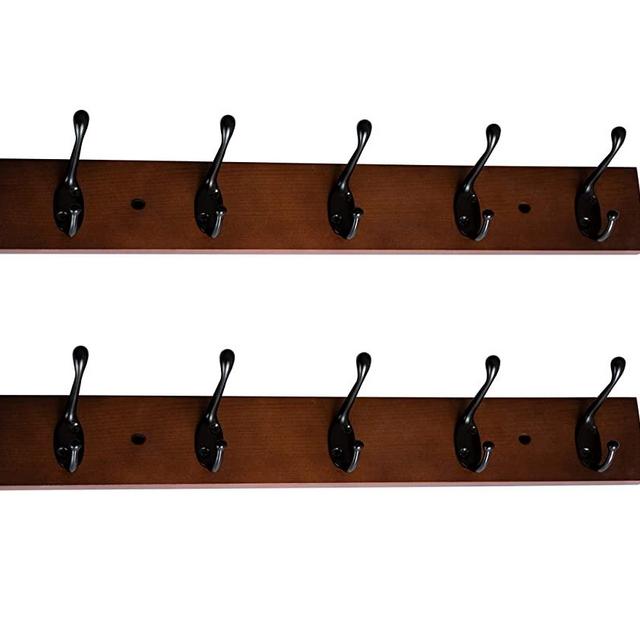 ROOREVO Wall Mount Coat Rack Coat Hooks, Wall hat Hanger,Walnut,2 Pack