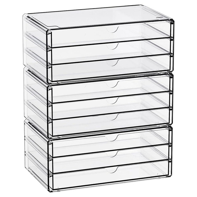 Yieach 11.1 Inch Long Clear Drawer Organizers Stackable,3 Pack Small Acrylic Drawers,School,Office Supplies Organizer And Storage Bins for Stationery,Marker,Pen,Pencil,Craft Desktop Storage Drawers