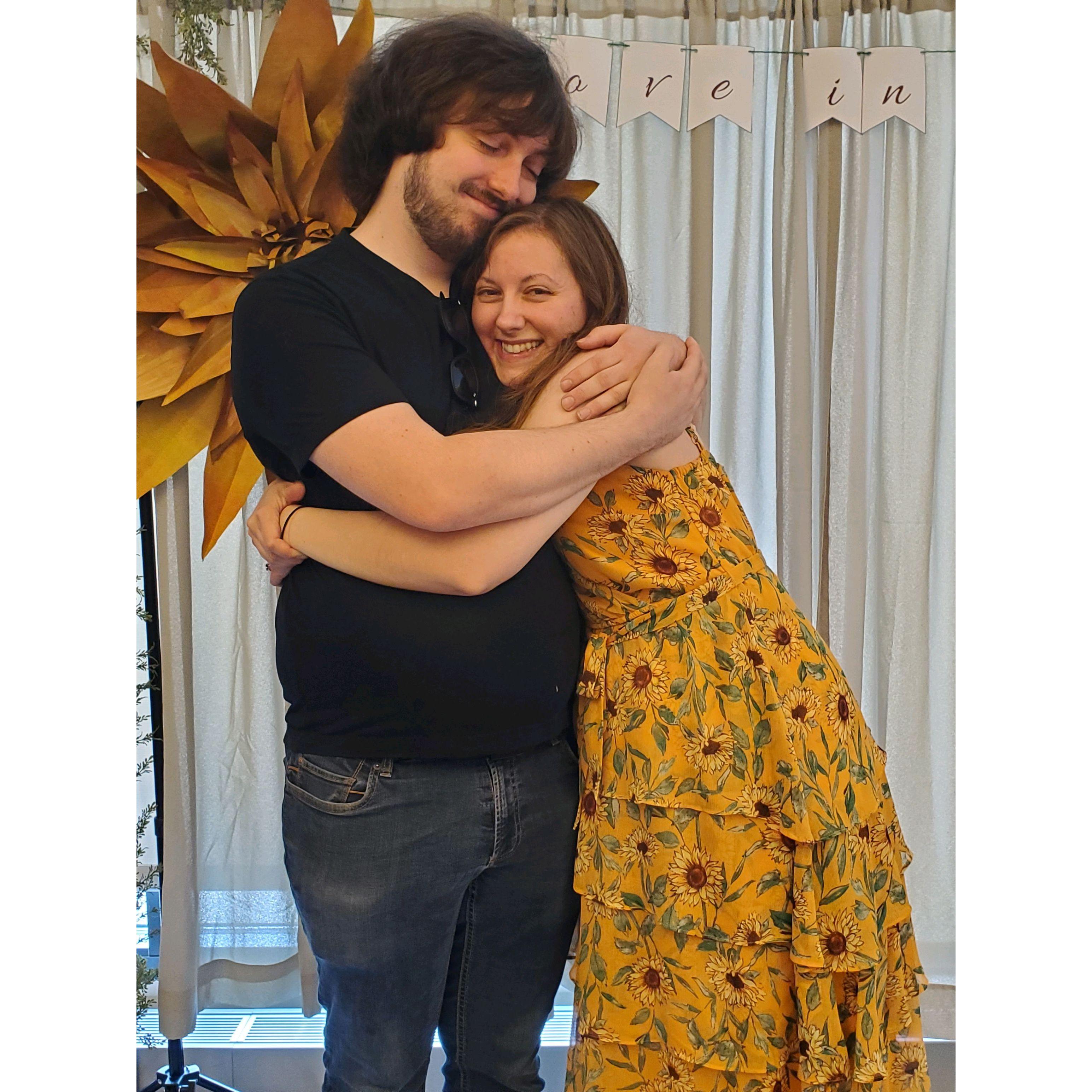 Hugs after Sarah's bridal shower.