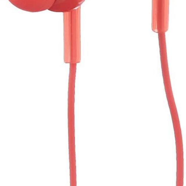 Amazon Basics In-Ear Wired Headphones Earbuds with Microphone, Red