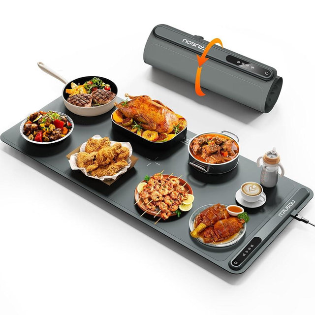 iTRUSOU Electric Warming Tray for Food, Portable Roll-Up Silicone Heating Mat, Full Surface Even Heating, XL Large 35 x 16 Inch Food Warmer for Parties, Buffet & Home Use
