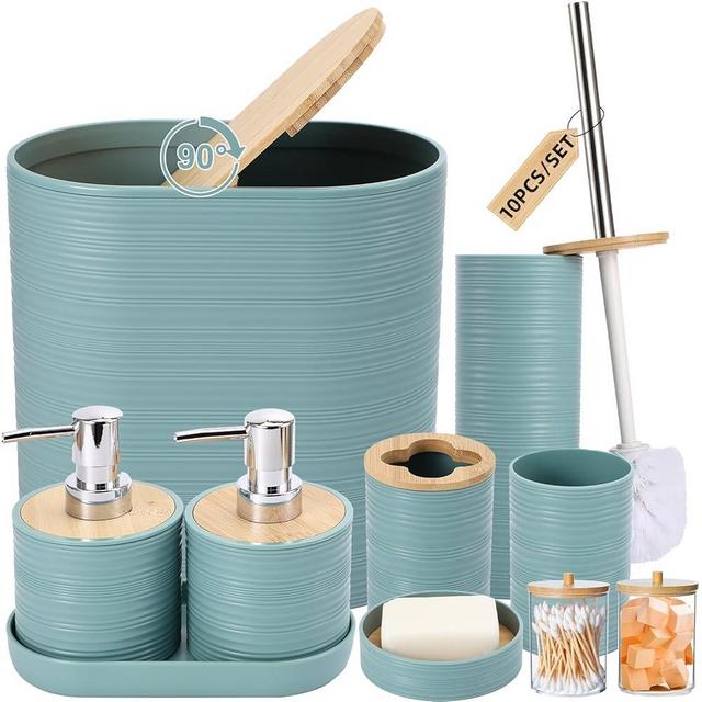 XLHOMO Bathroom Set, Luxury Bathroom Accessories Set, 2PCS Soap Dispensers, Soap Dish, Toothbrush Holder, Toothbrush Cup,Toilet Brush, Tray and Qtip Holders