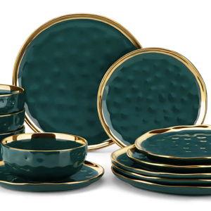 Elegant 12-Piece Dinnerware | Gold Rimmed Porcelain