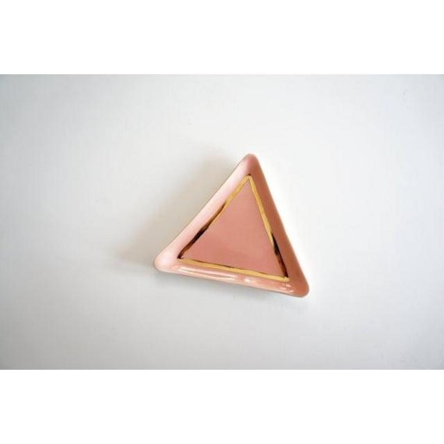 Peach and Gold Triangular Shaped Ring Dish. The Object Enthusiast. Jewelry holder. Triangle dish. Ceramic jewelry dish. Ring dish.