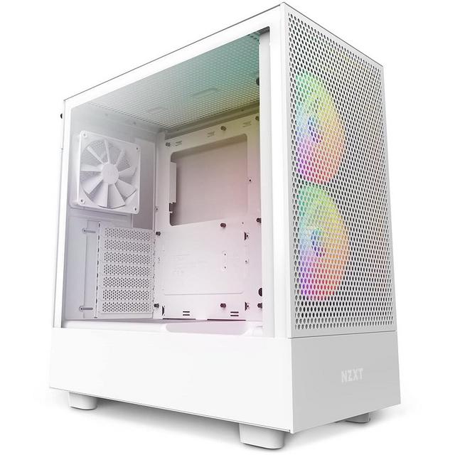 NZXT H5 Flow RGB Compact ATX Mid-Tower PC Gaming Case – High Airflow Perforated Front Panel Tempered Glass Side Cable Management 2 x F140 Core Fans 280mm Radiator Support White